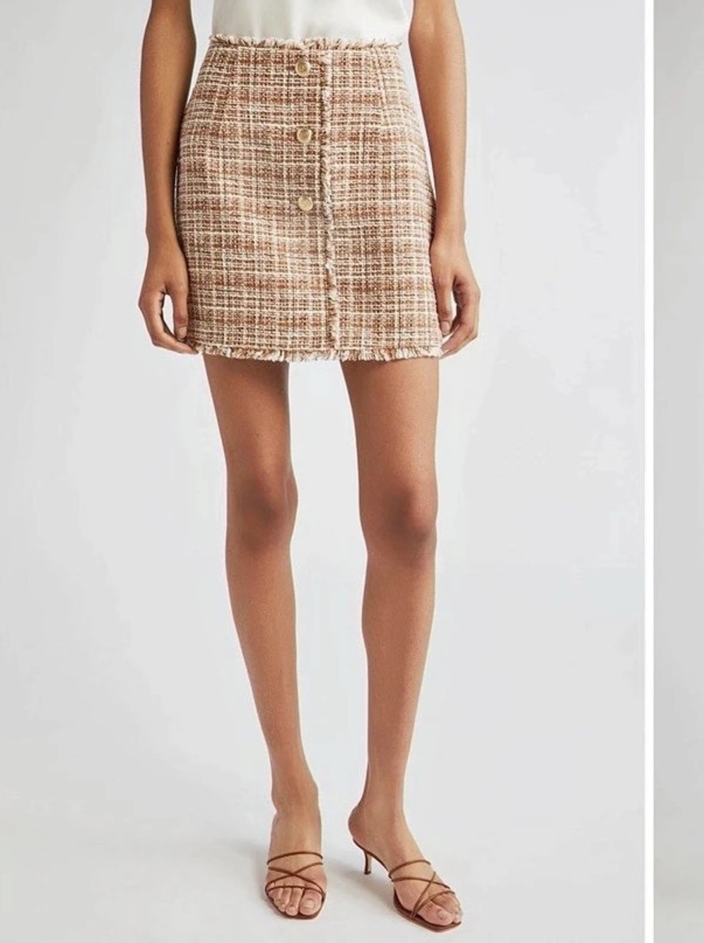 Cinq à Sept Larissa Odette Tweed Miniskirt Tweed Mini Skirt in Brown & White NWT